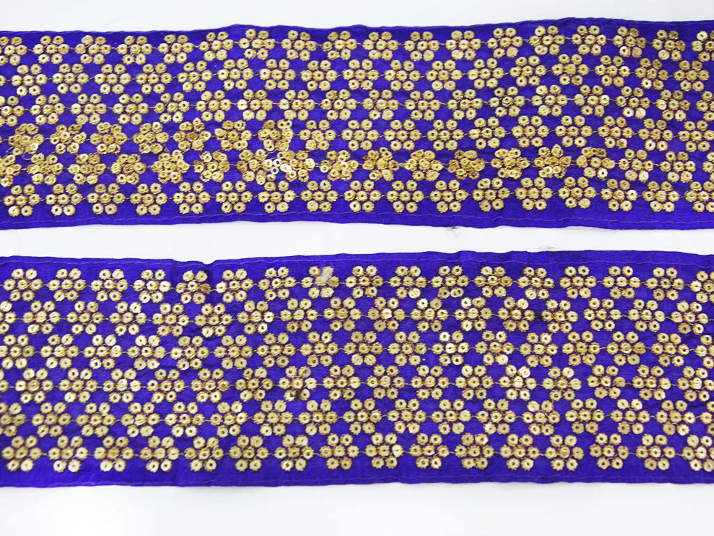 Purple Sequins Embroidered Border