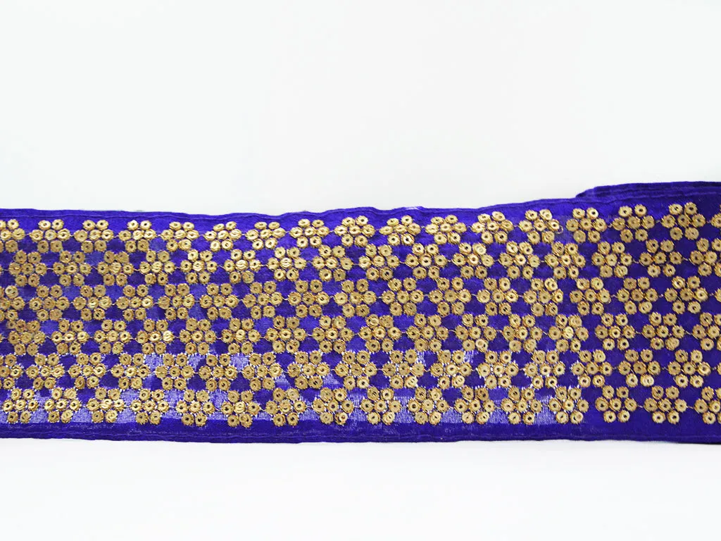 Purple Sequins Embroidered Border