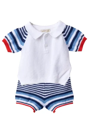 "Leo" Navy Striped Knitted Polo Shirt & Shorts