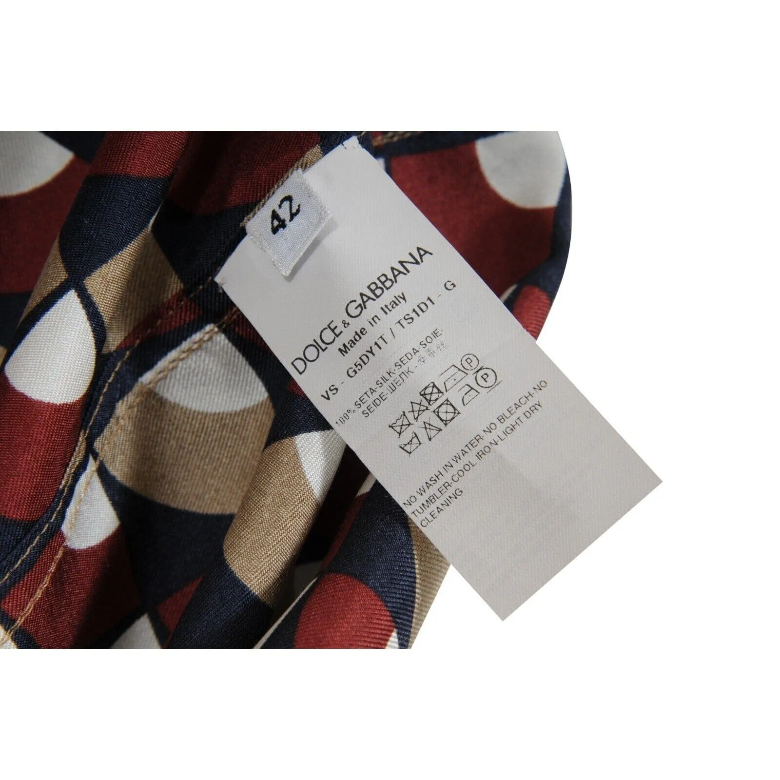 Red Tan Geometric Silk Button Down Pajama Shirt