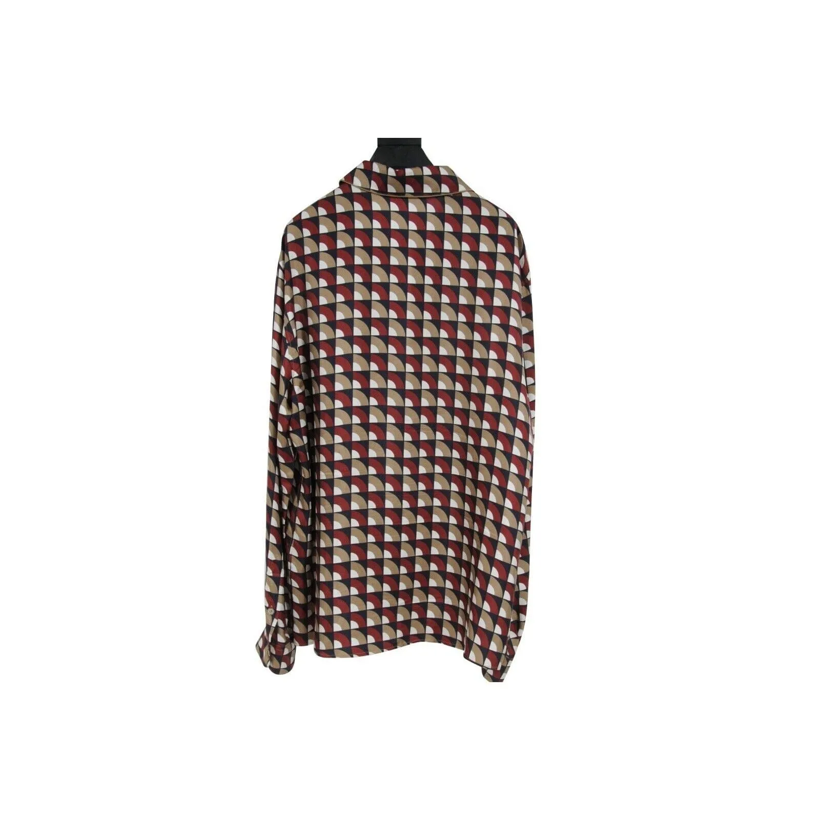 Red Tan Geometric Silk Button Down Pajama Shirt