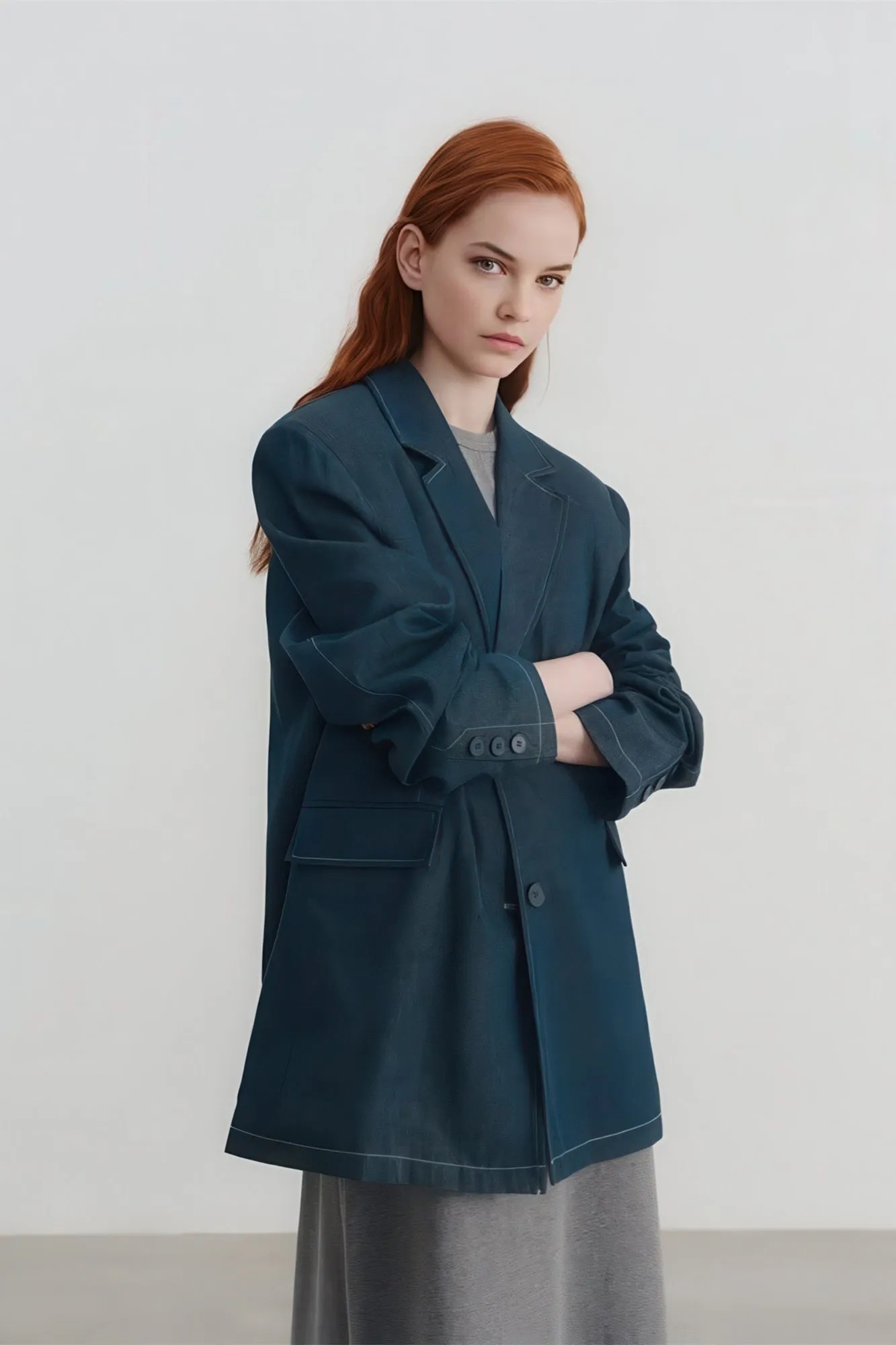 Retro Casual Denim Blazer with Unique Design