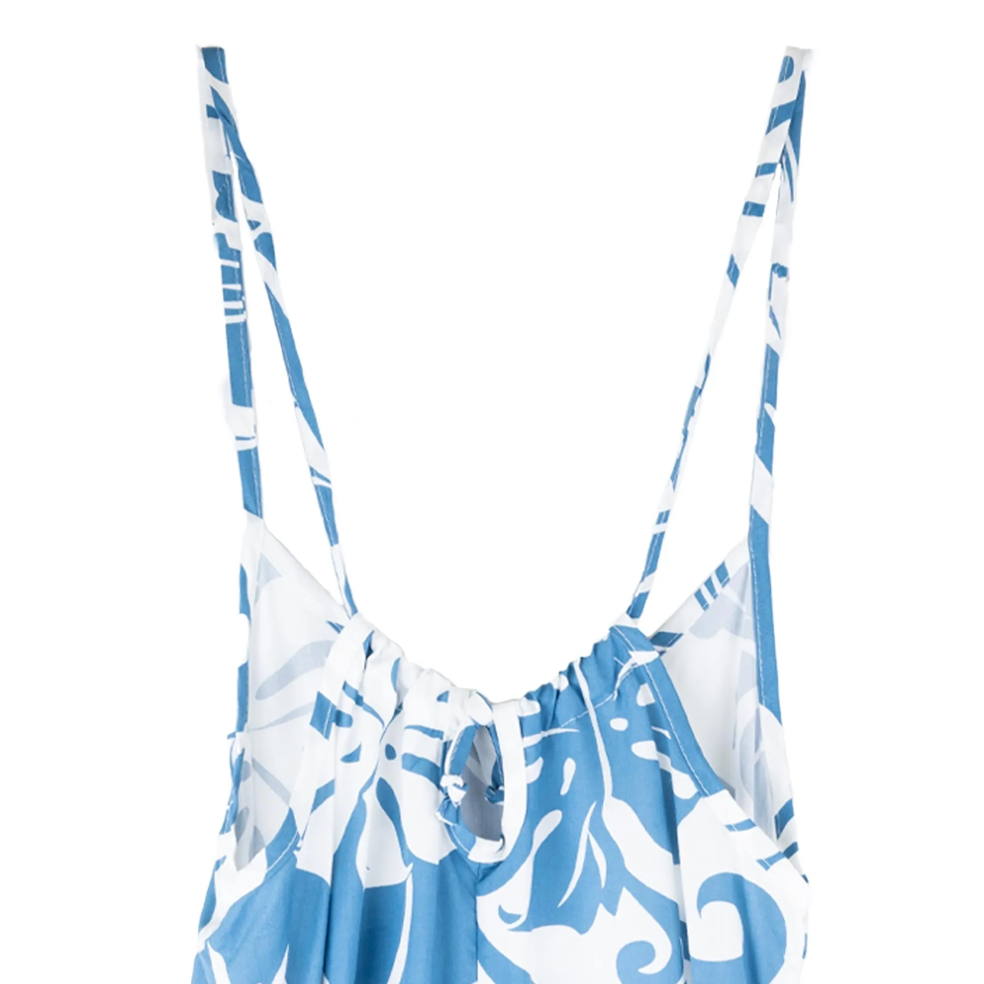 RJC Ladies Hawaiian Spaghetti Strap Plumeria Print Dress- Blue