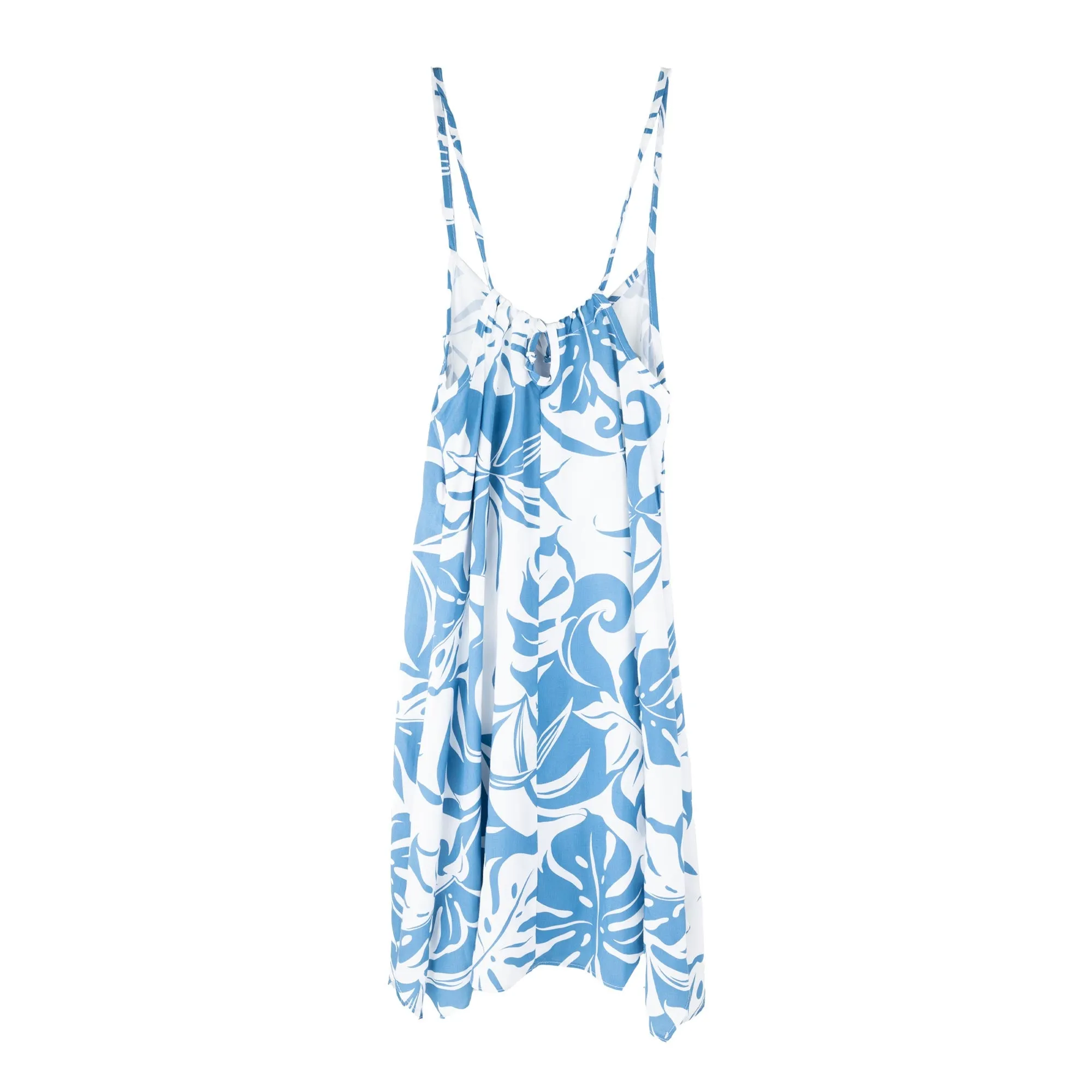 RJC Ladies Hawaiian Spaghetti Strap Plumeria Print Dress- Blue