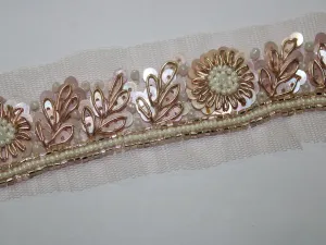 Rose Golden Sequins and Pearl Work Embroidered Border