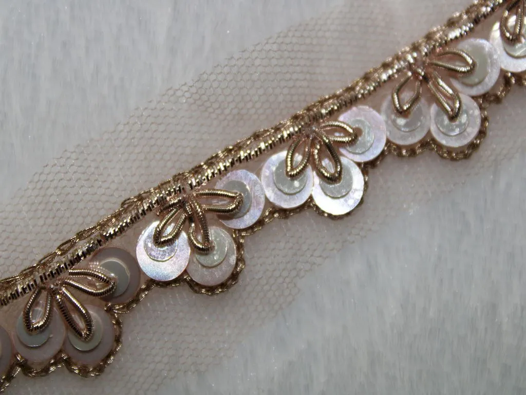 Rose Golden Sequins Handwork Embroidered Border