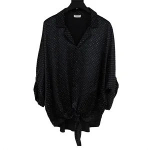Runway Oversized Studded Button Down Shirt IT 41 16 Front Tie Silk