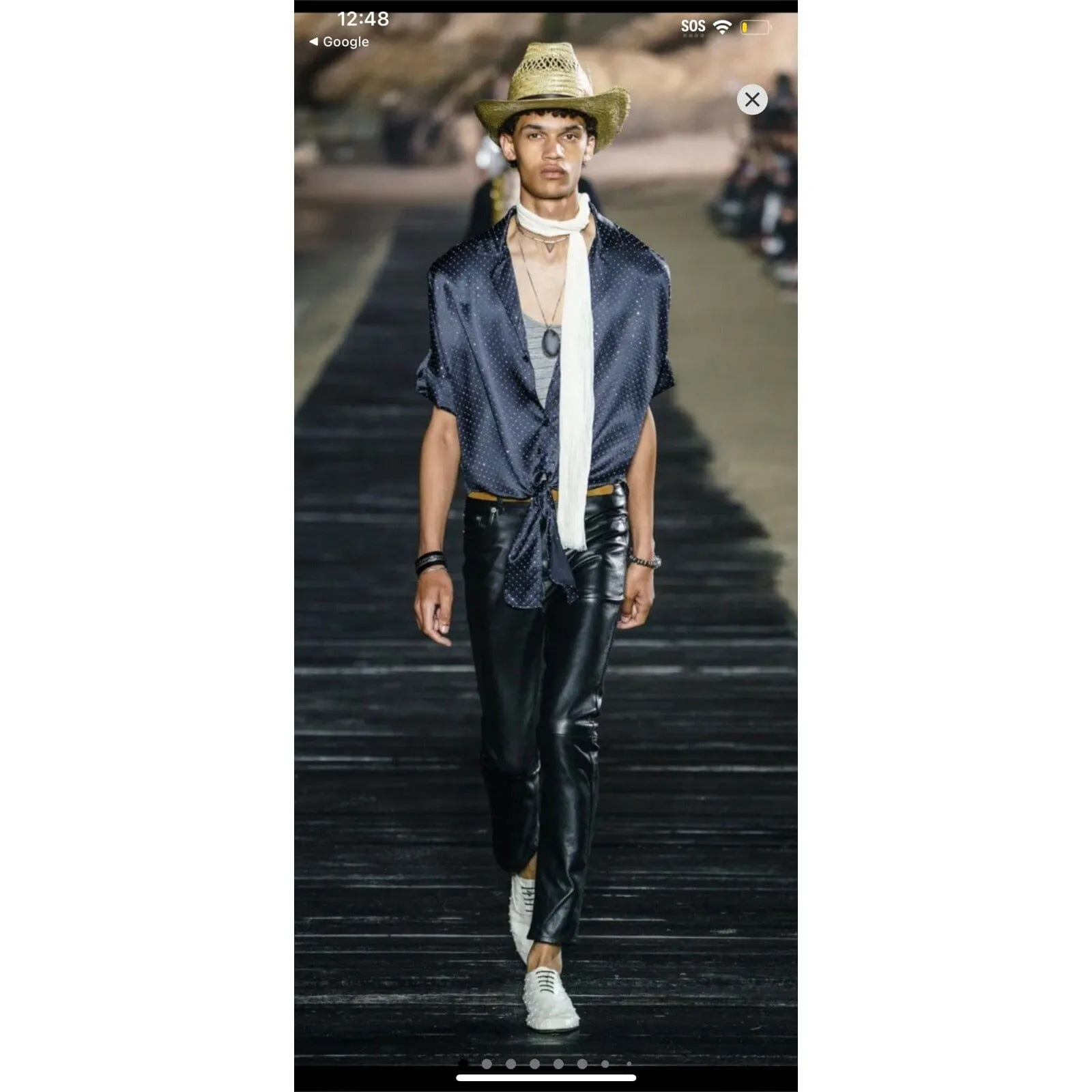 Runway Oversized Studded Button Down Shirt IT 41 16 Front Tie Silk