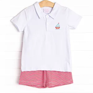 Sail's Up Applique Short Set, Red