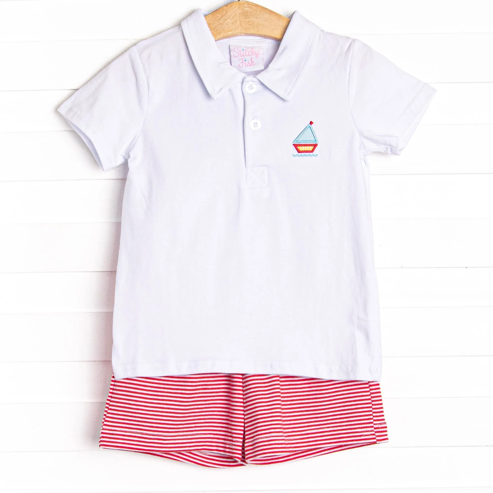 Sail's Up Applique Short Set, Red