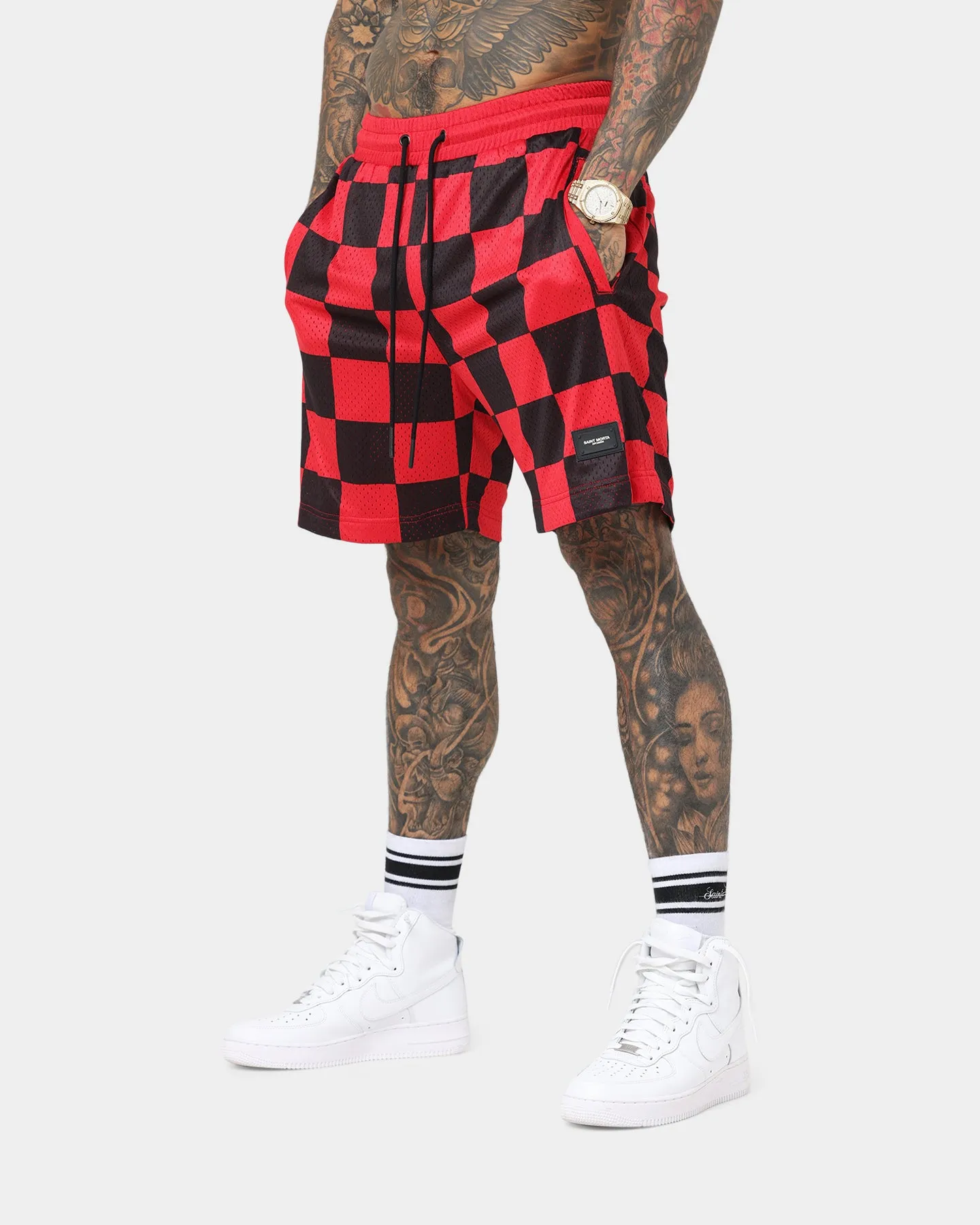 Saint Morta Checks Basketball Shorts Red/Black