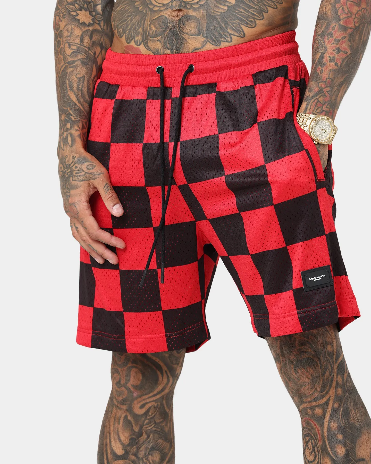 Saint Morta Checks Basketball Shorts Red/Black