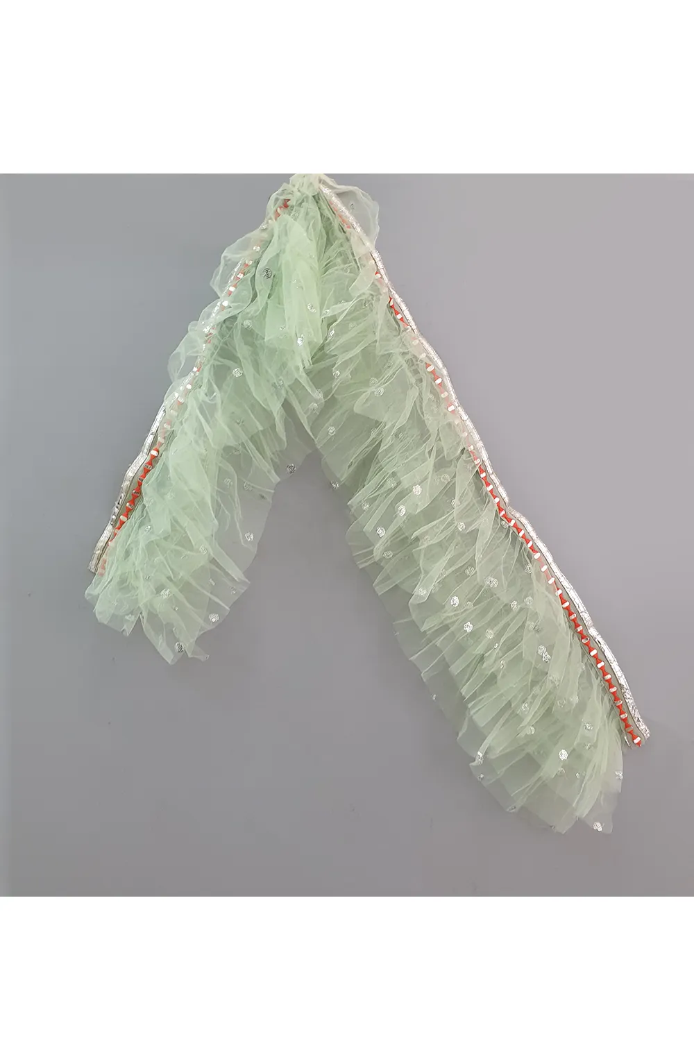 Sea green embroidered choli and lehenga with frilly dupatta
