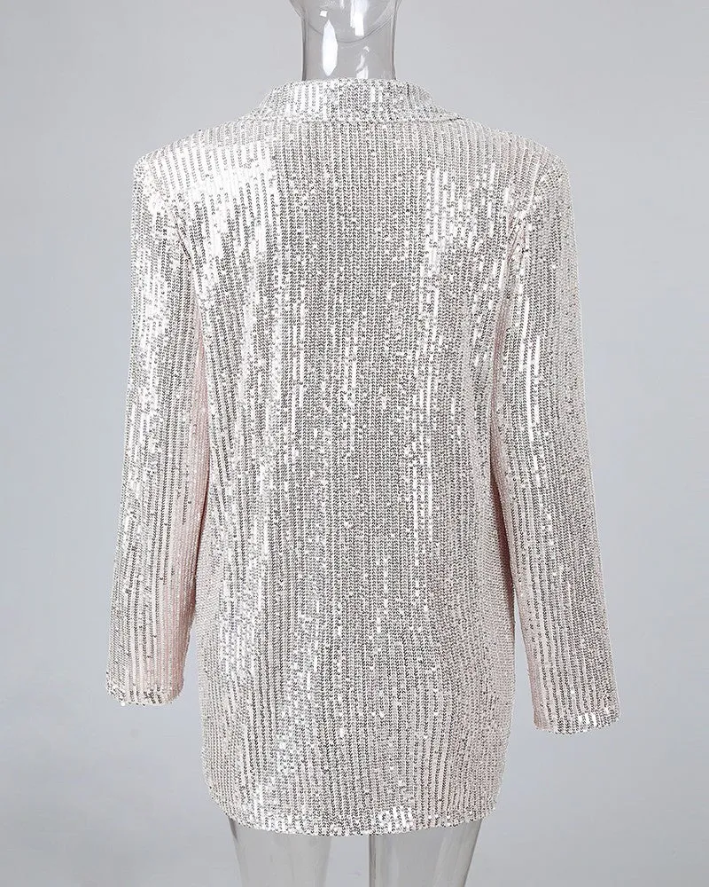 Sequin Ruffles Top & Long Sleeve Blazer Coat Set