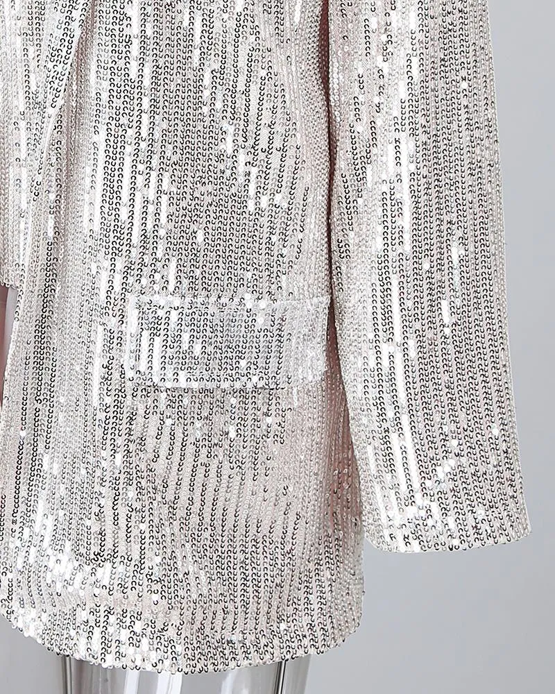 Sequin Ruffles Top & Long Sleeve Blazer Coat Set