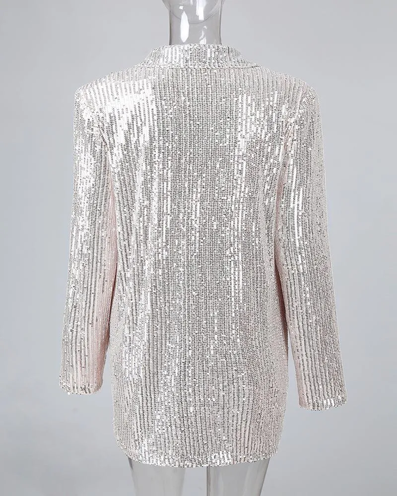 Sequin Ruffles Top & Long Sleeve Blazer Coat Set