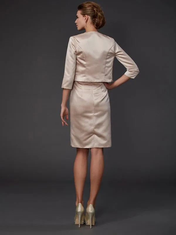 Sheath/Column Square Sleeveless Beading Short Satin Mother of the Bride Dresses
