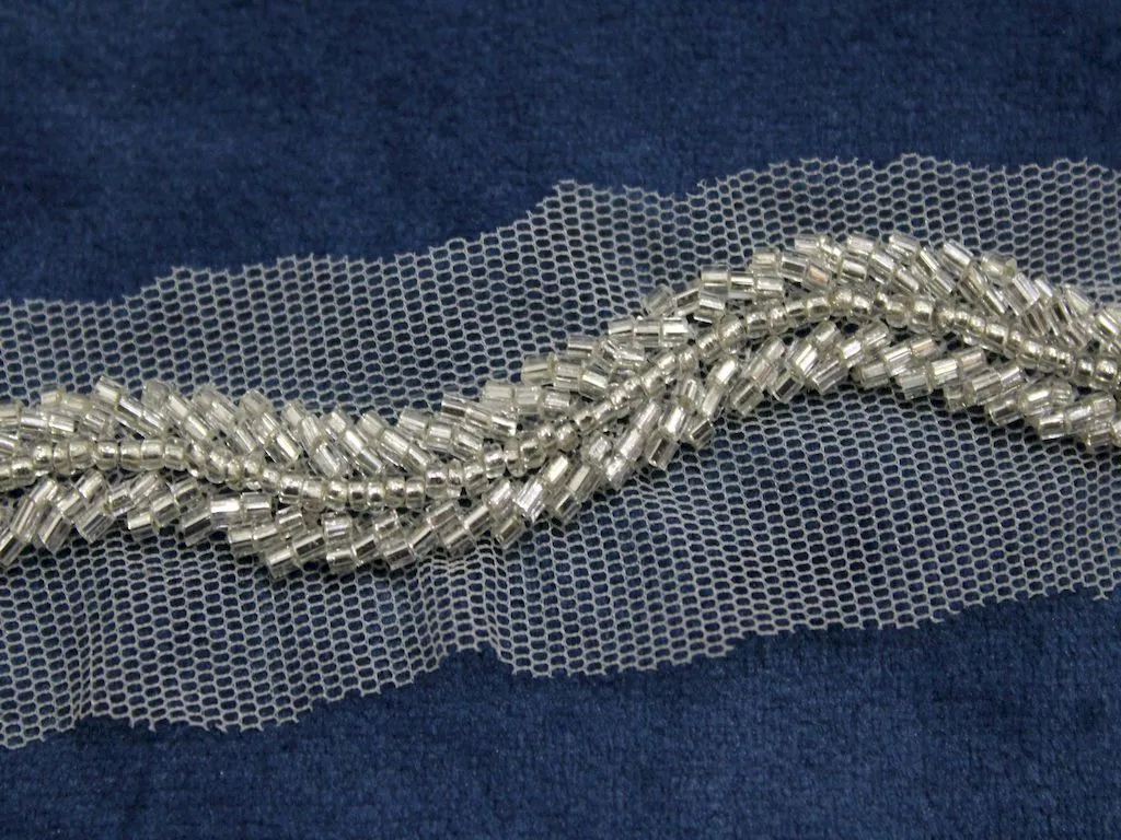 Silver Cutdana Beads Work Embroidered Border