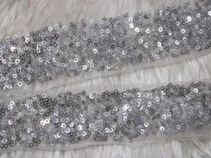 Silver Fancy Sequins Work Trim Embroidered Borders