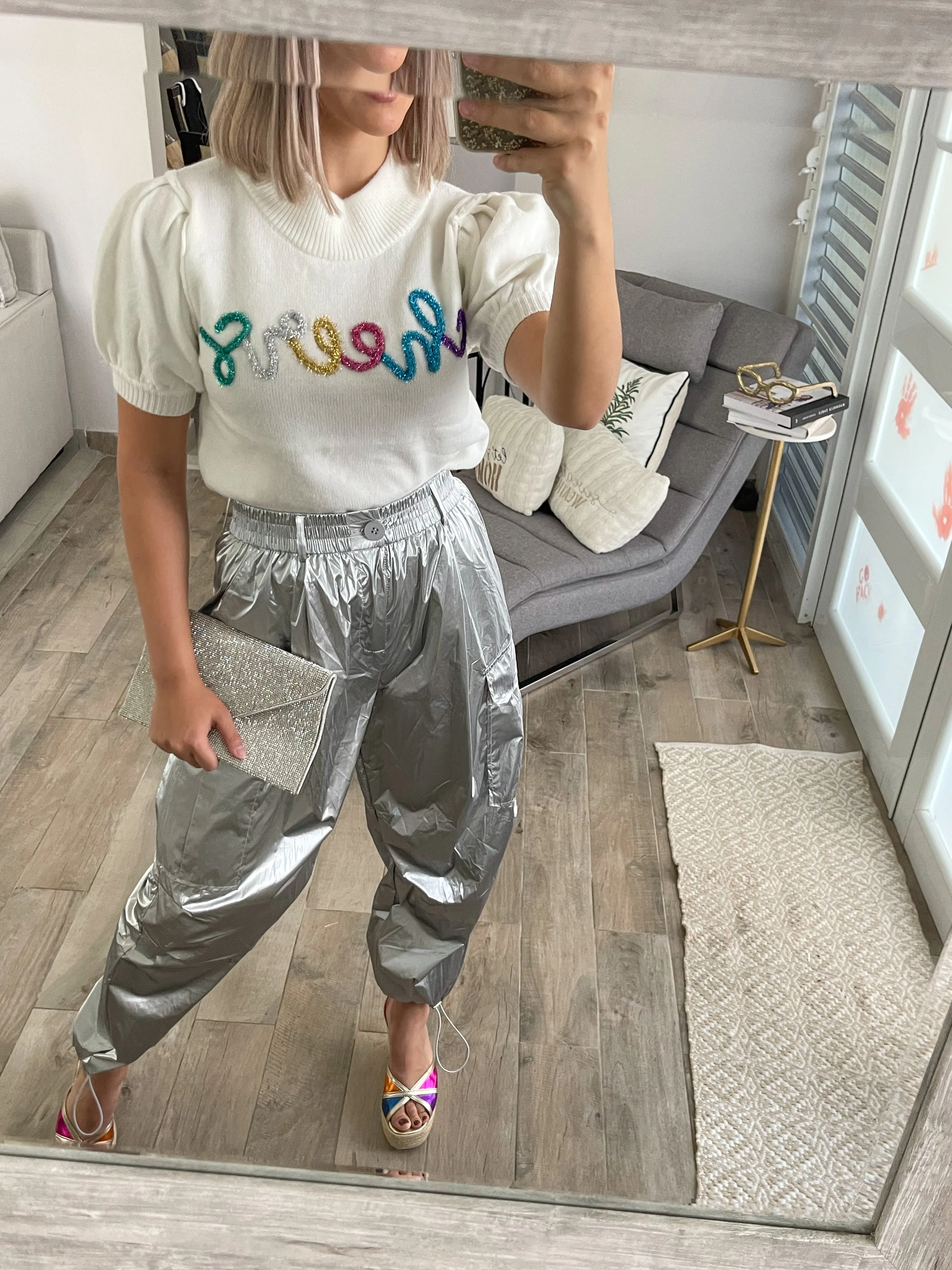 SILVER METALLIC CARGO PANTS