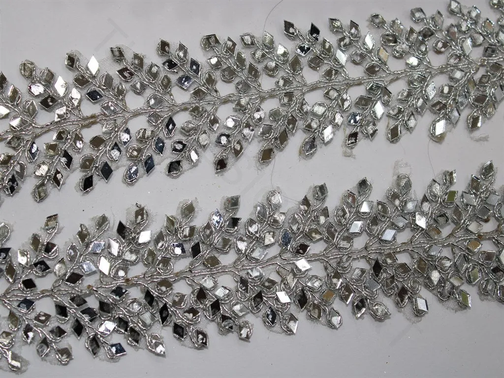 Silver Mirror Work Embellished Embroidered Border