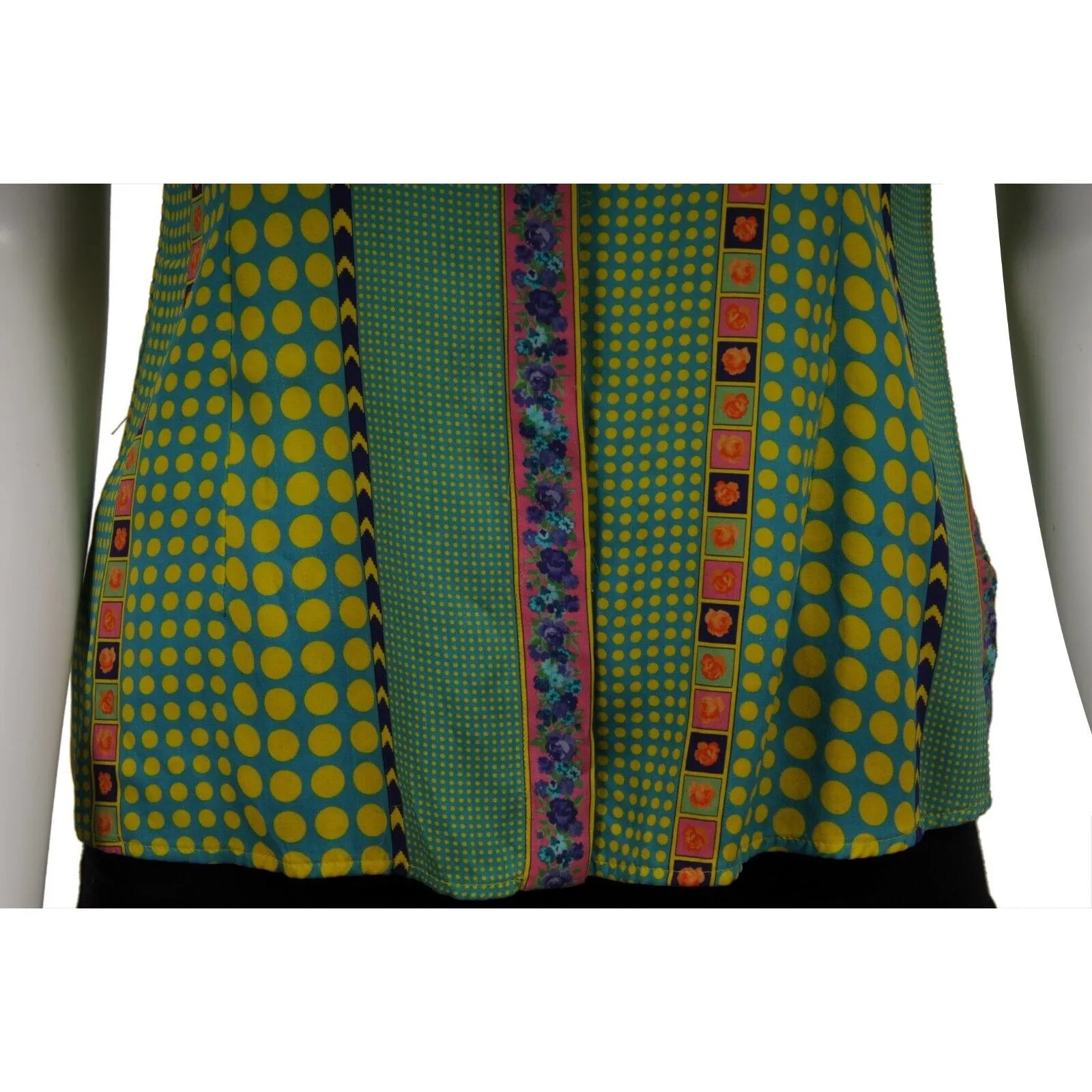 Sleeveless Button Down Shirt US 40 Green Yellow Silk
