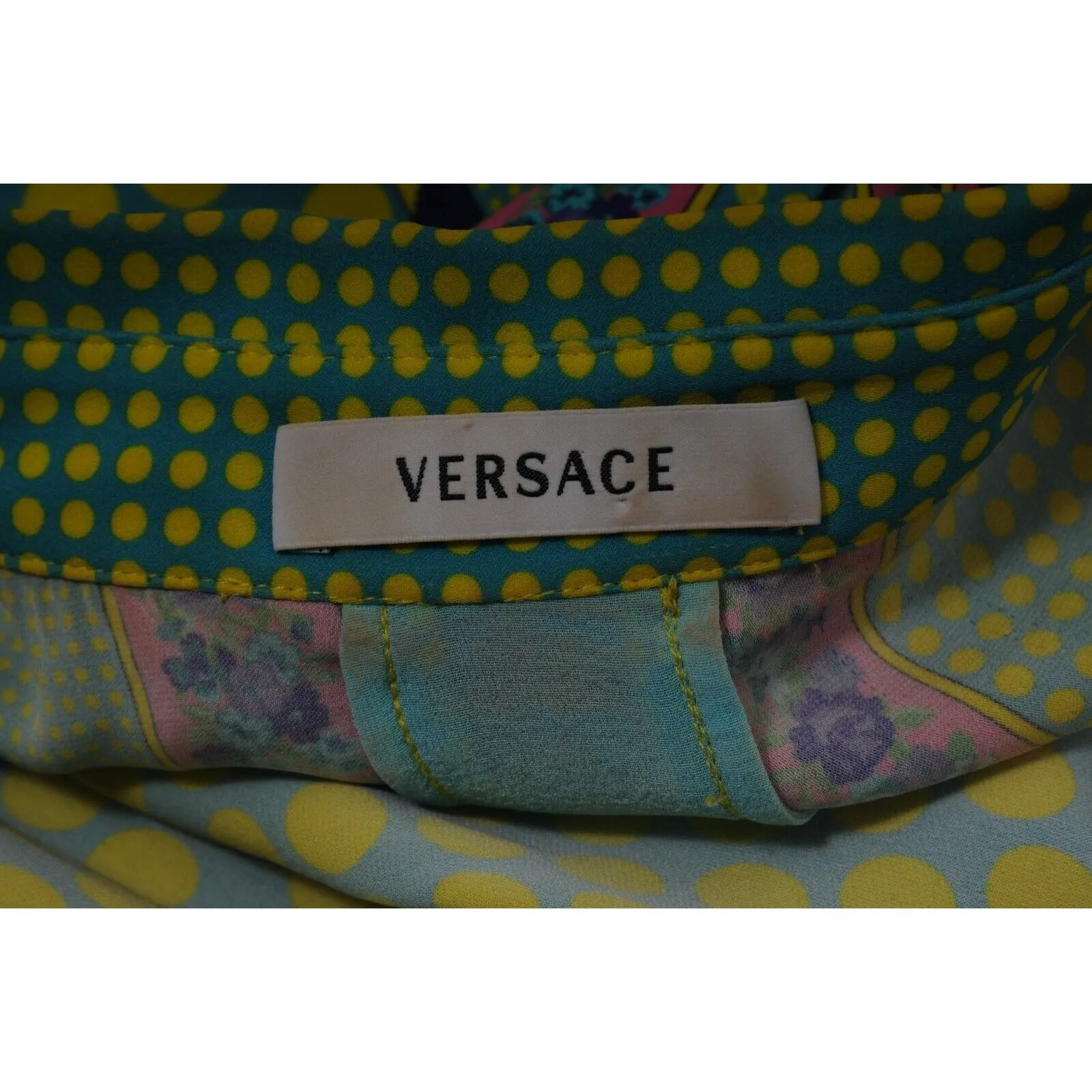 Sleeveless Button Down Shirt US 40 Green Yellow Silk