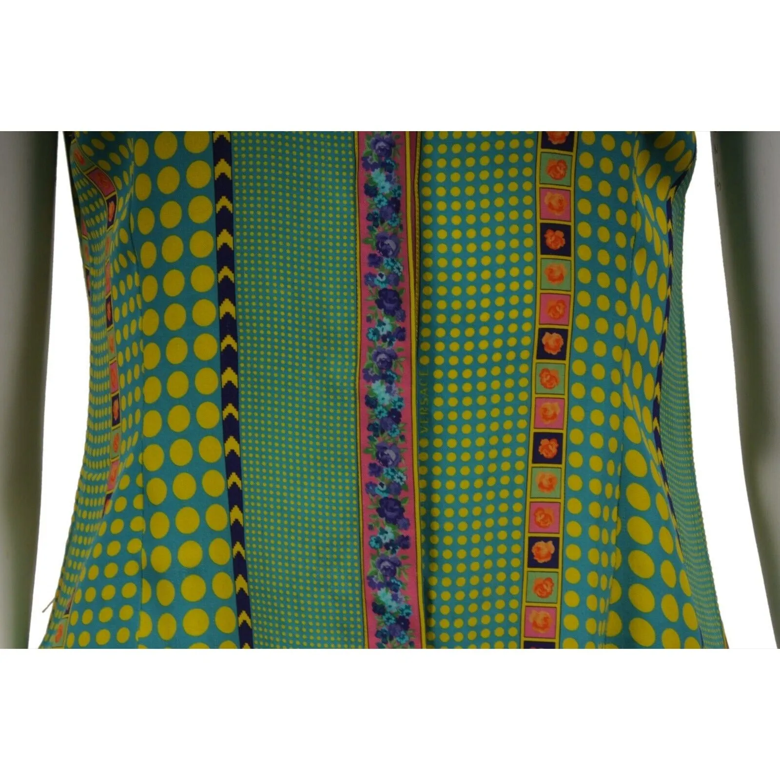 Sleeveless Button Down Shirt US 40 Green Yellow Silk