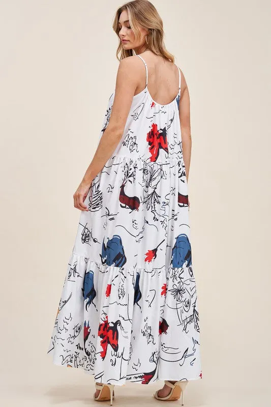 Sleeveless Printed Maxi Dress with Adjustable Straps