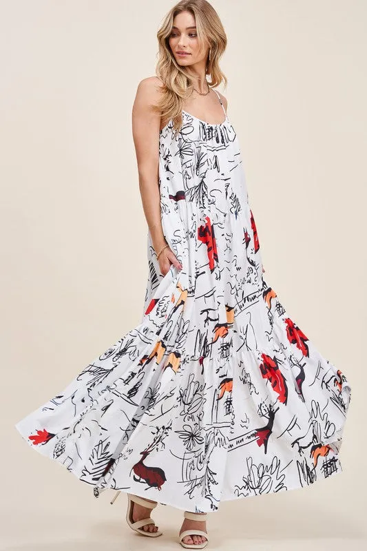 Sleeveless Printed Maxi Dress with Adjustable Straps