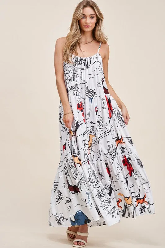 Sleeveless Printed Maxi Dress with Adjustable Straps