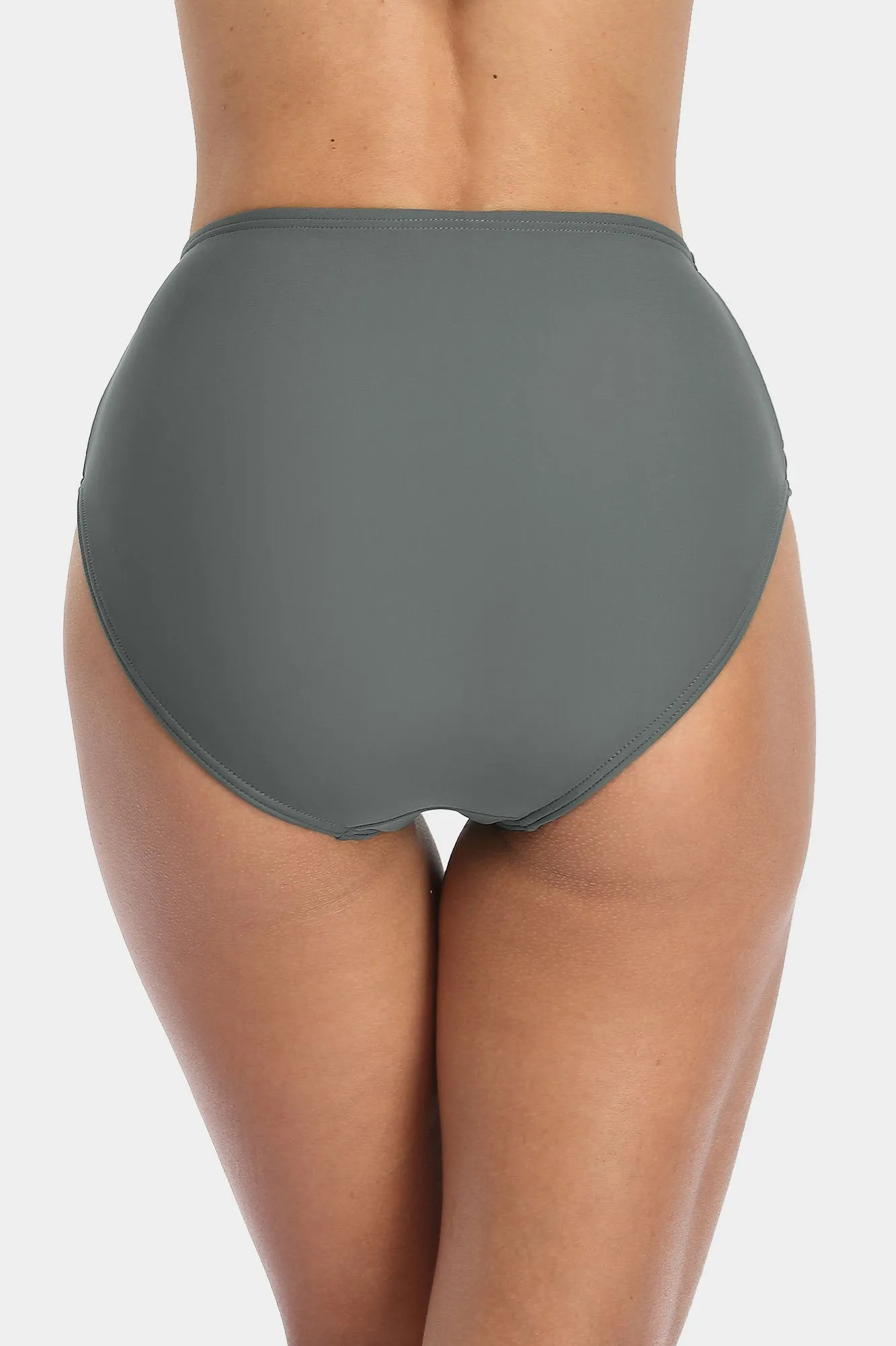 Solid High Waisted Pleated Swim Trunks