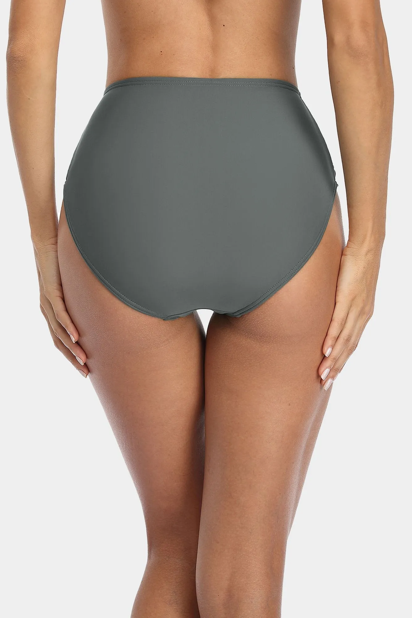 Solid High Waisted Pleated Swim Trunks
