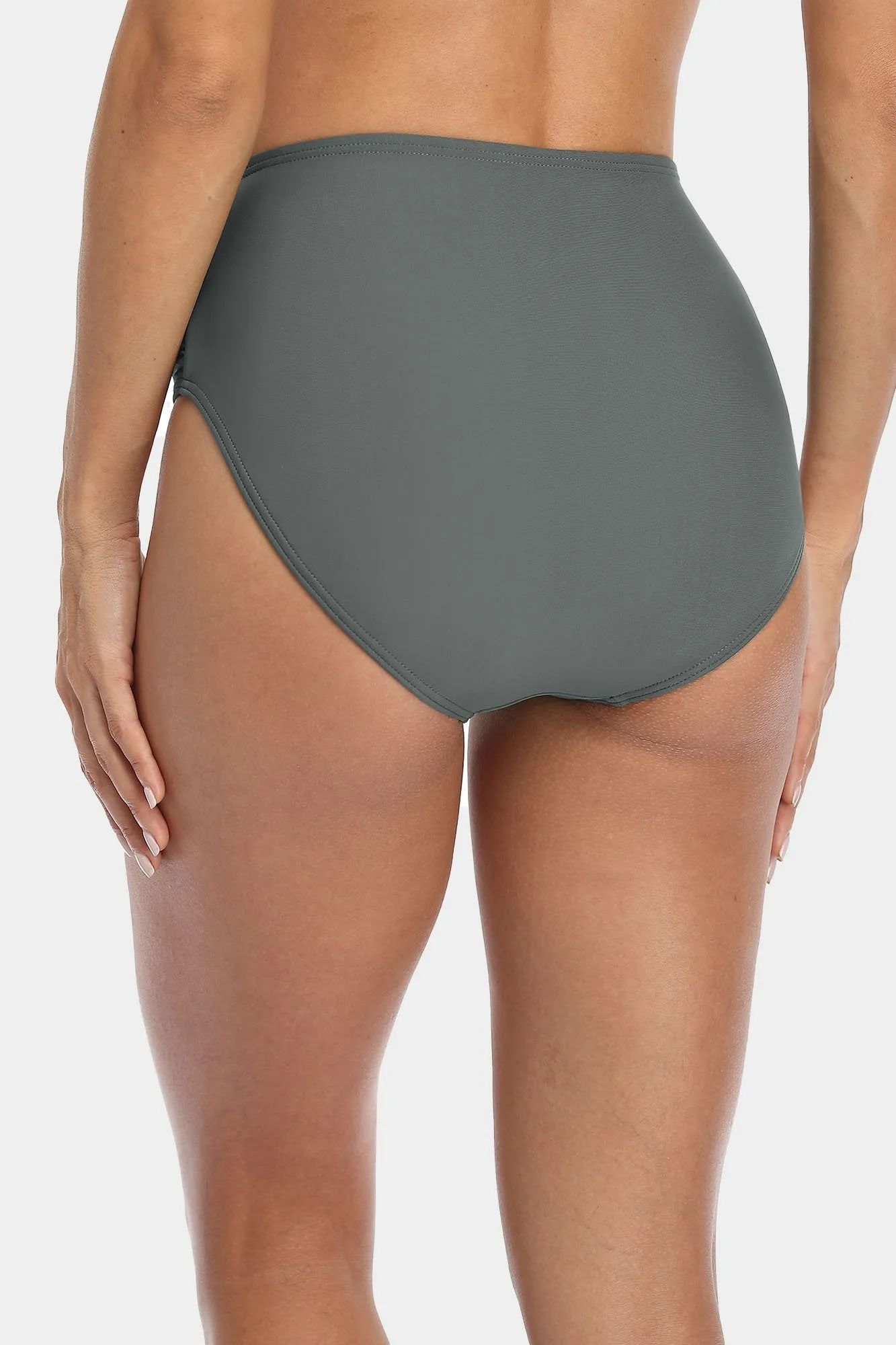 Solid High Waisted Pleated Swim Trunks