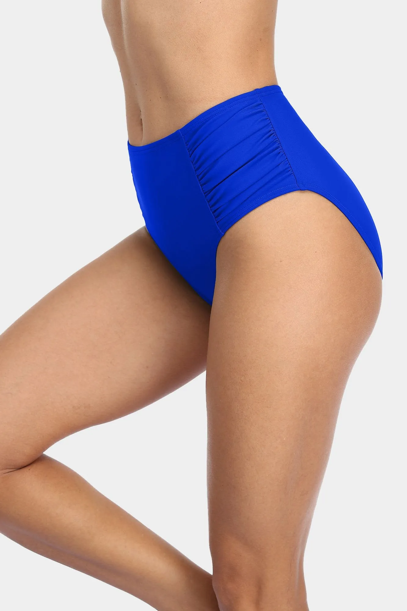 Solid High Waisted Pleated Swim Trunks