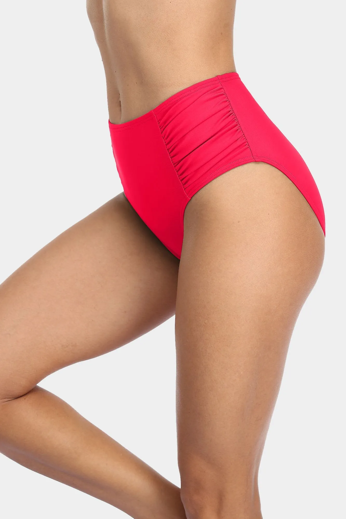 Solid High Waisted Pleated Swim Trunks