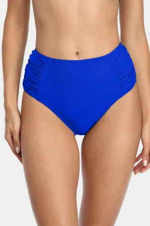Solid High Waisted Pleated Swim Trunks
