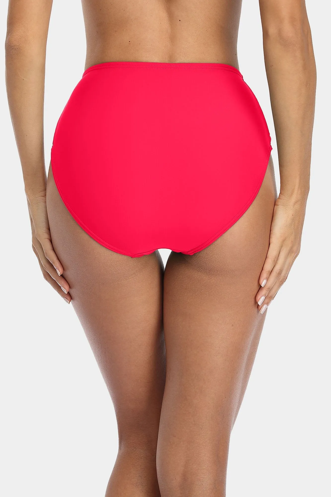 Solid High Waisted Pleated Swim Trunks