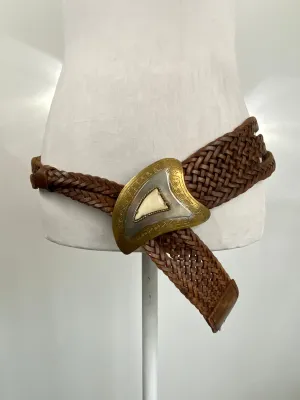 Sweet Leather Vintage Belt With Brass And Bone Inlay