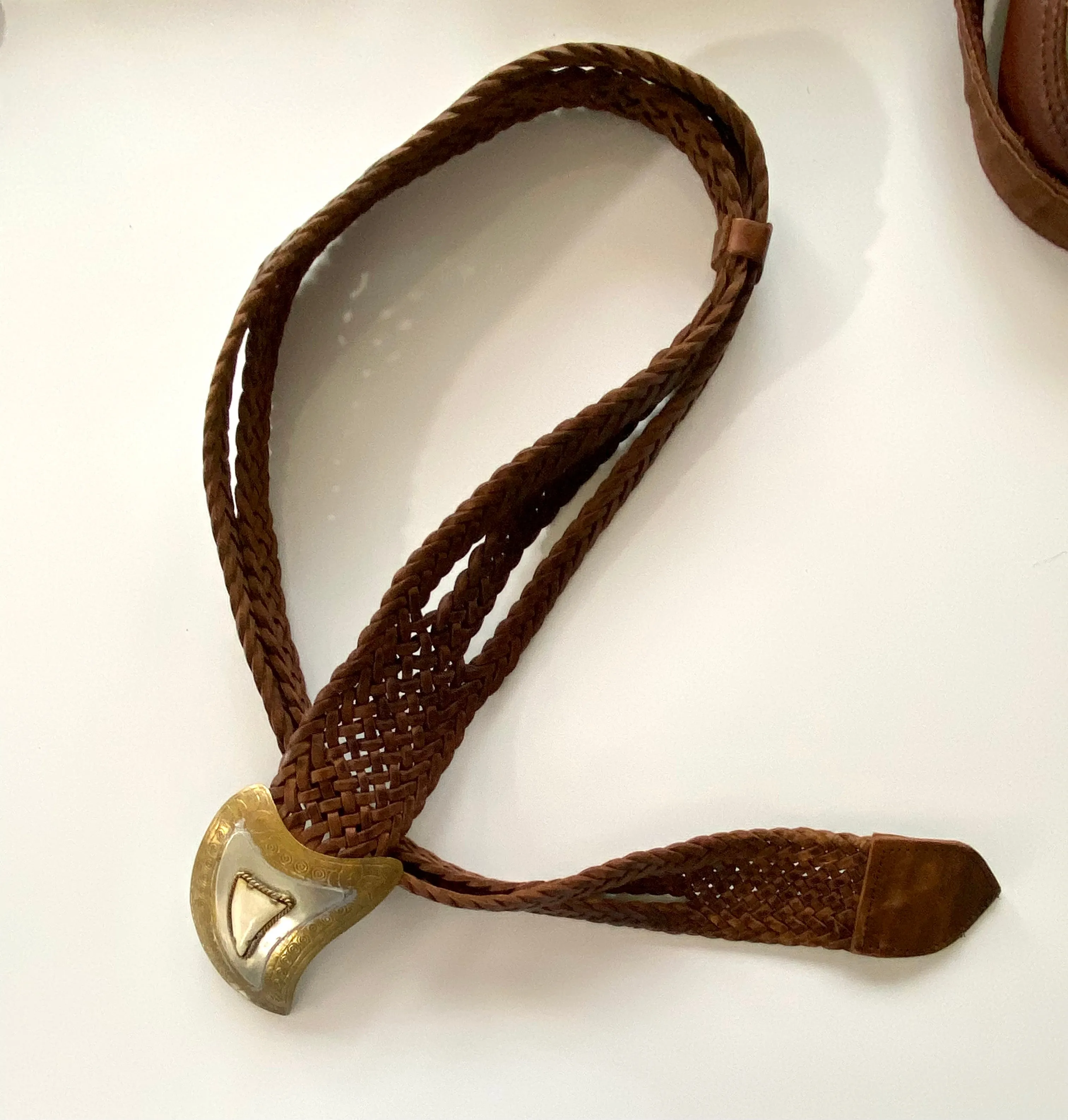 Sweet Leather Vintage Belt With Brass And Bone Inlay