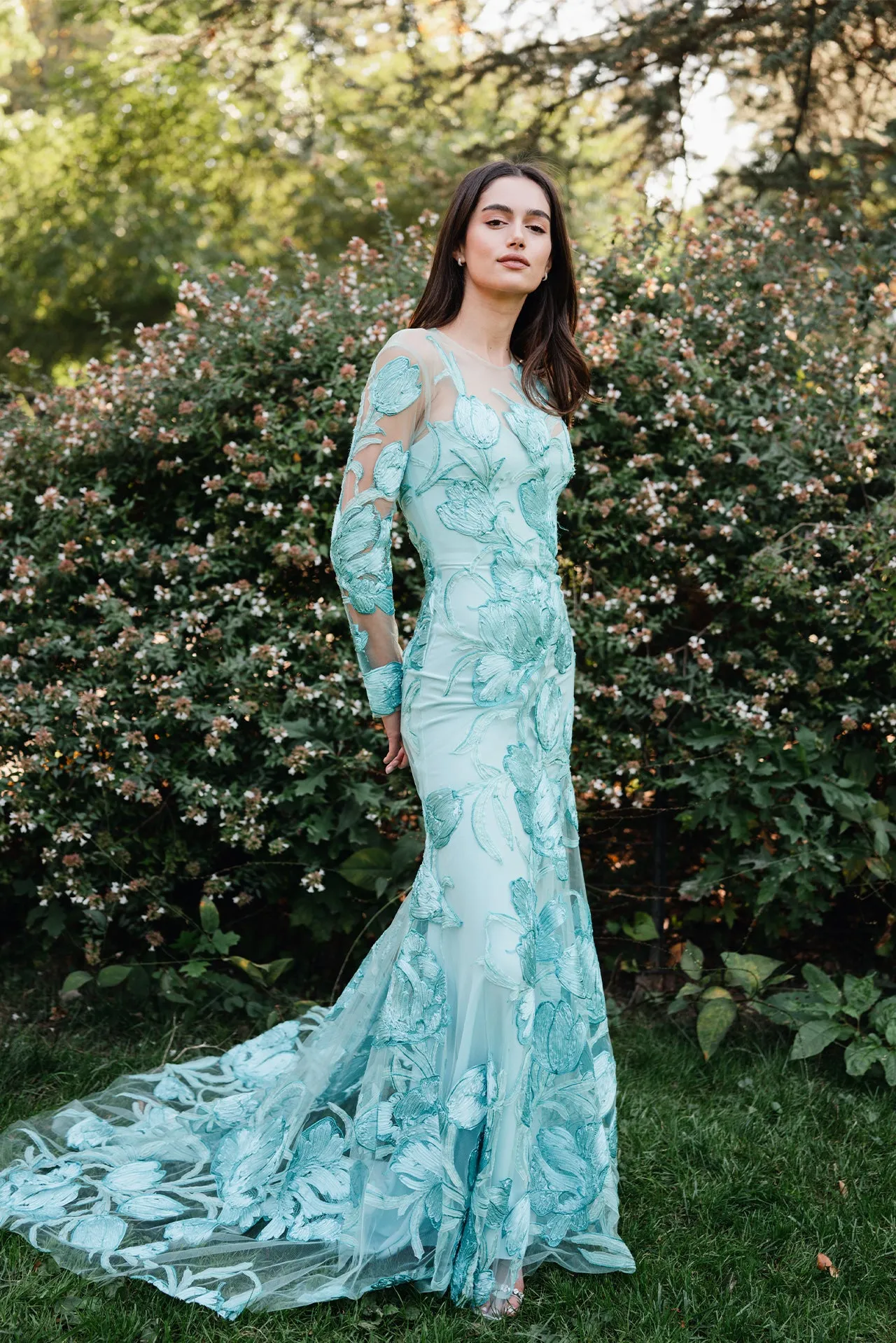 Tulle Long Sleeve Trumpet Gown