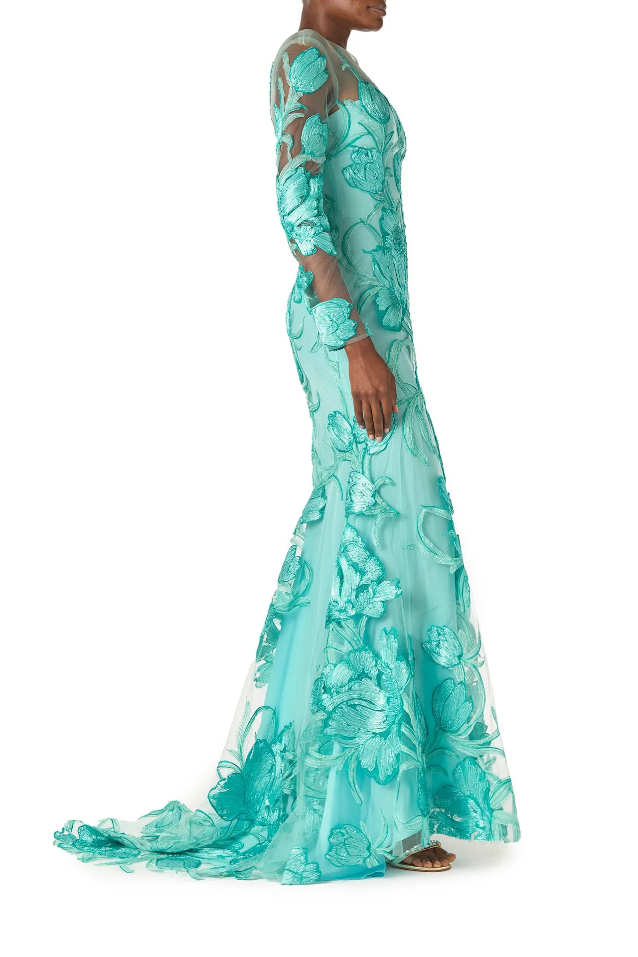Tulle Long Sleeve Trumpet Gown