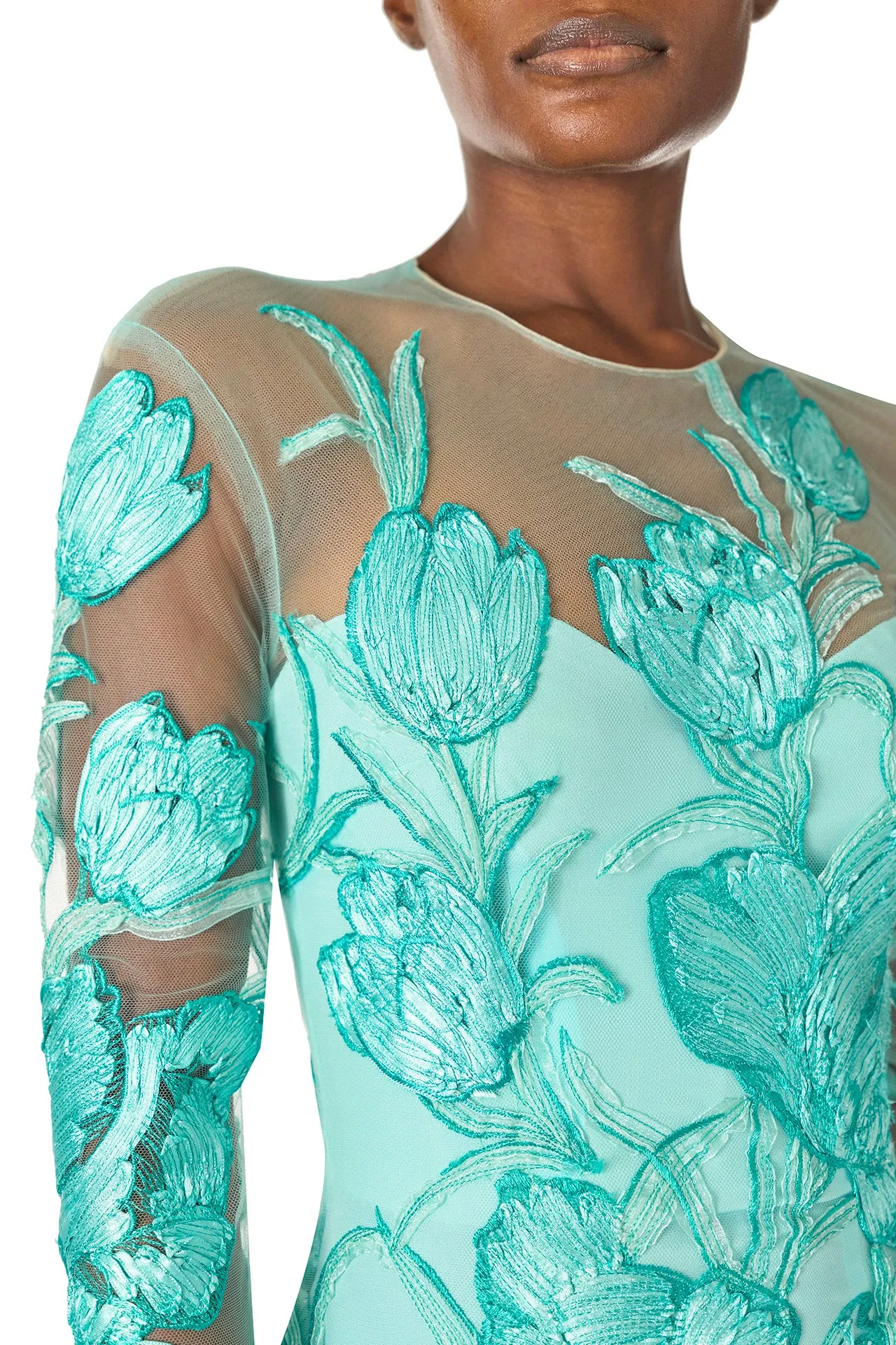 Tulle Long Sleeve Trumpet Gown