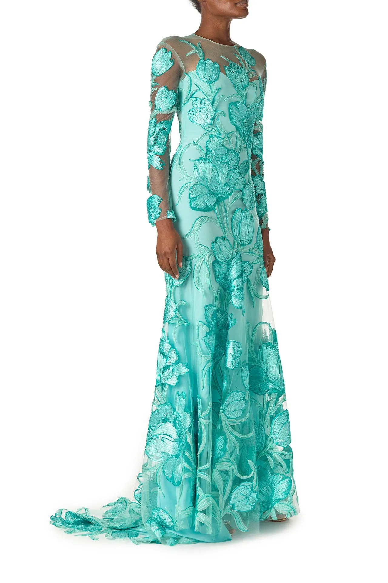 Tulle Long Sleeve Trumpet Gown