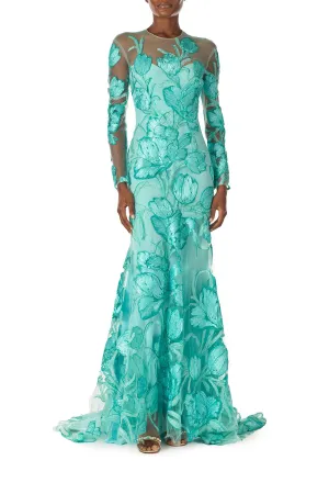 Tulle Long Sleeve Trumpet Gown
