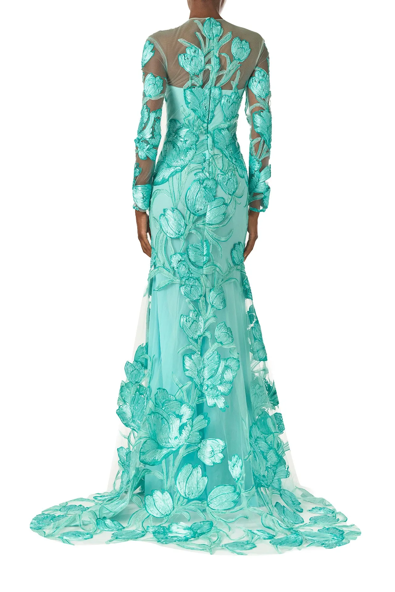 Tulle Long Sleeve Trumpet Gown