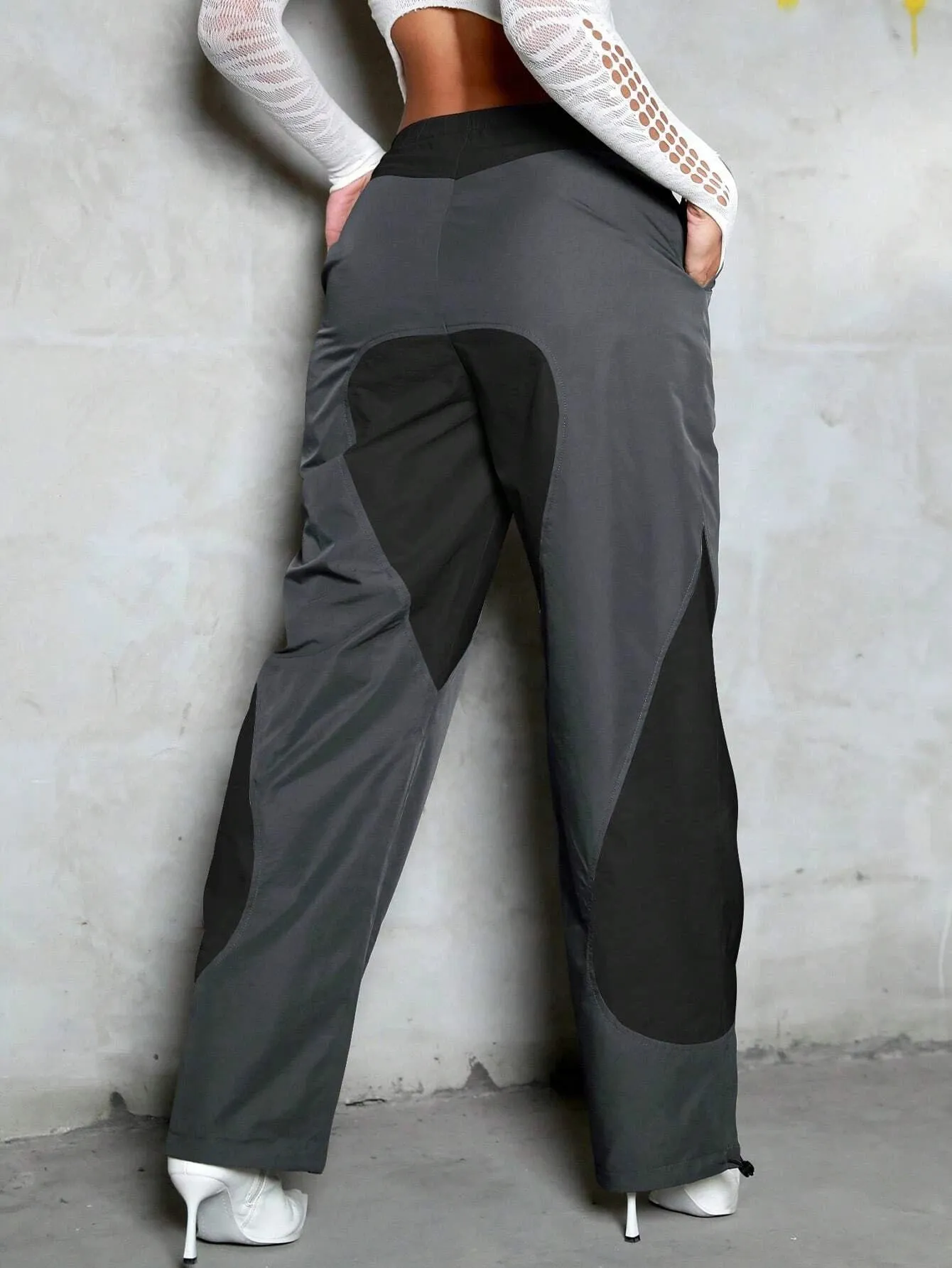 Two Tone Slant Pocket Drawstring Cargo Pants