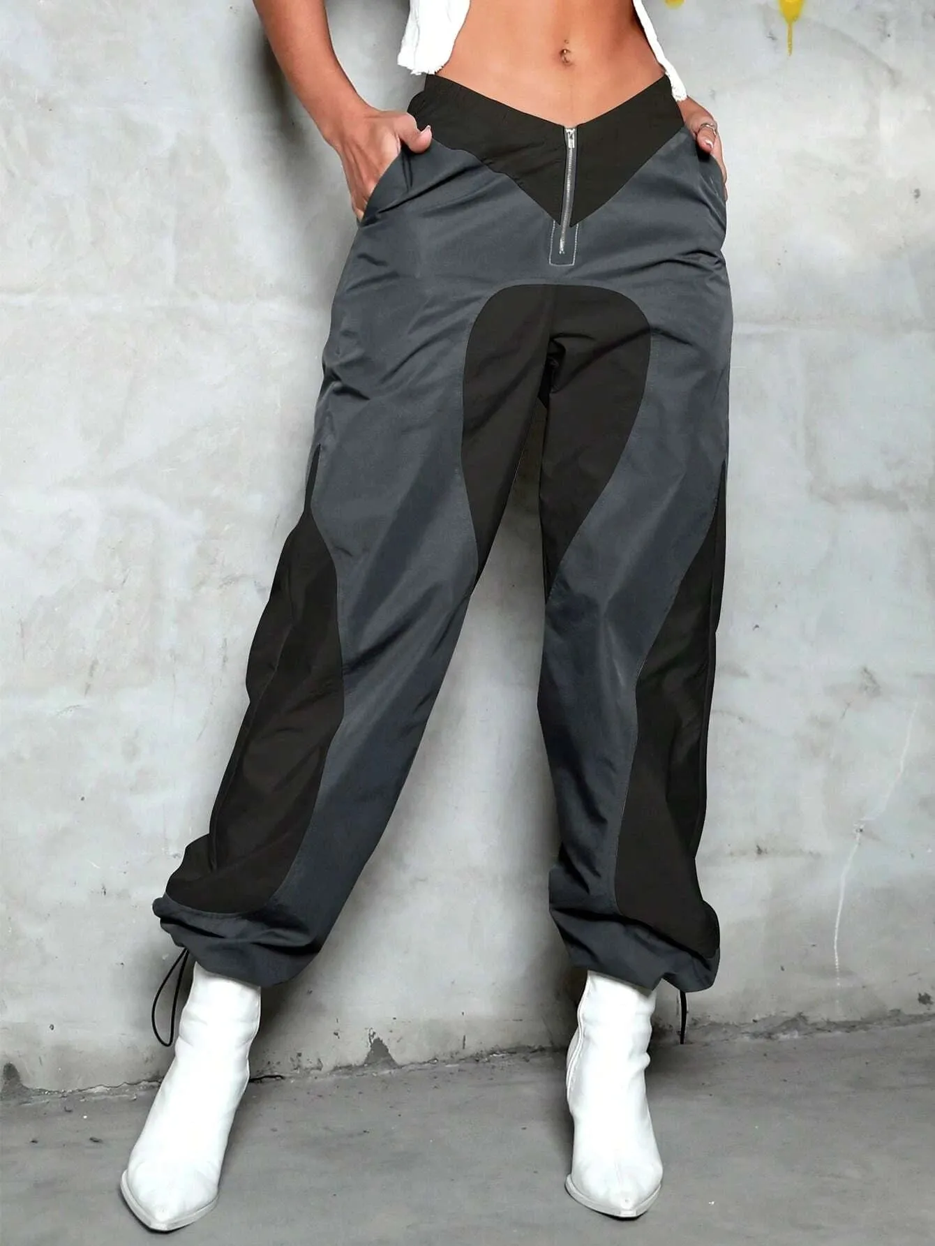 Two Tone Slant Pocket Drawstring Cargo Pants