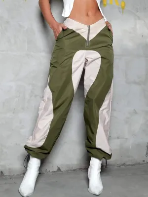 Two Tone Slant Pocket Drawstring Cargo Pants