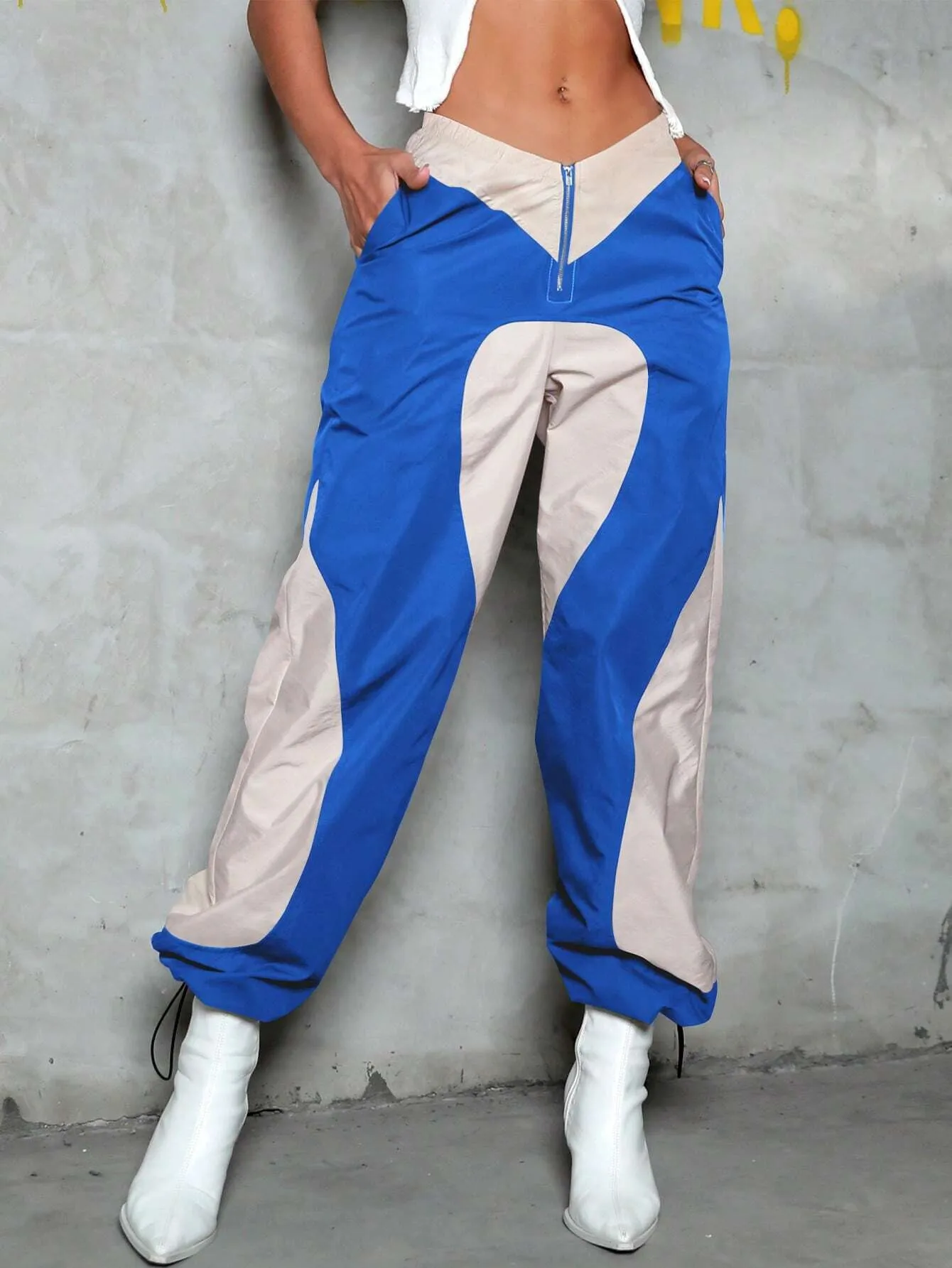 Two Tone Slant Pocket Drawstring Cargo Pants